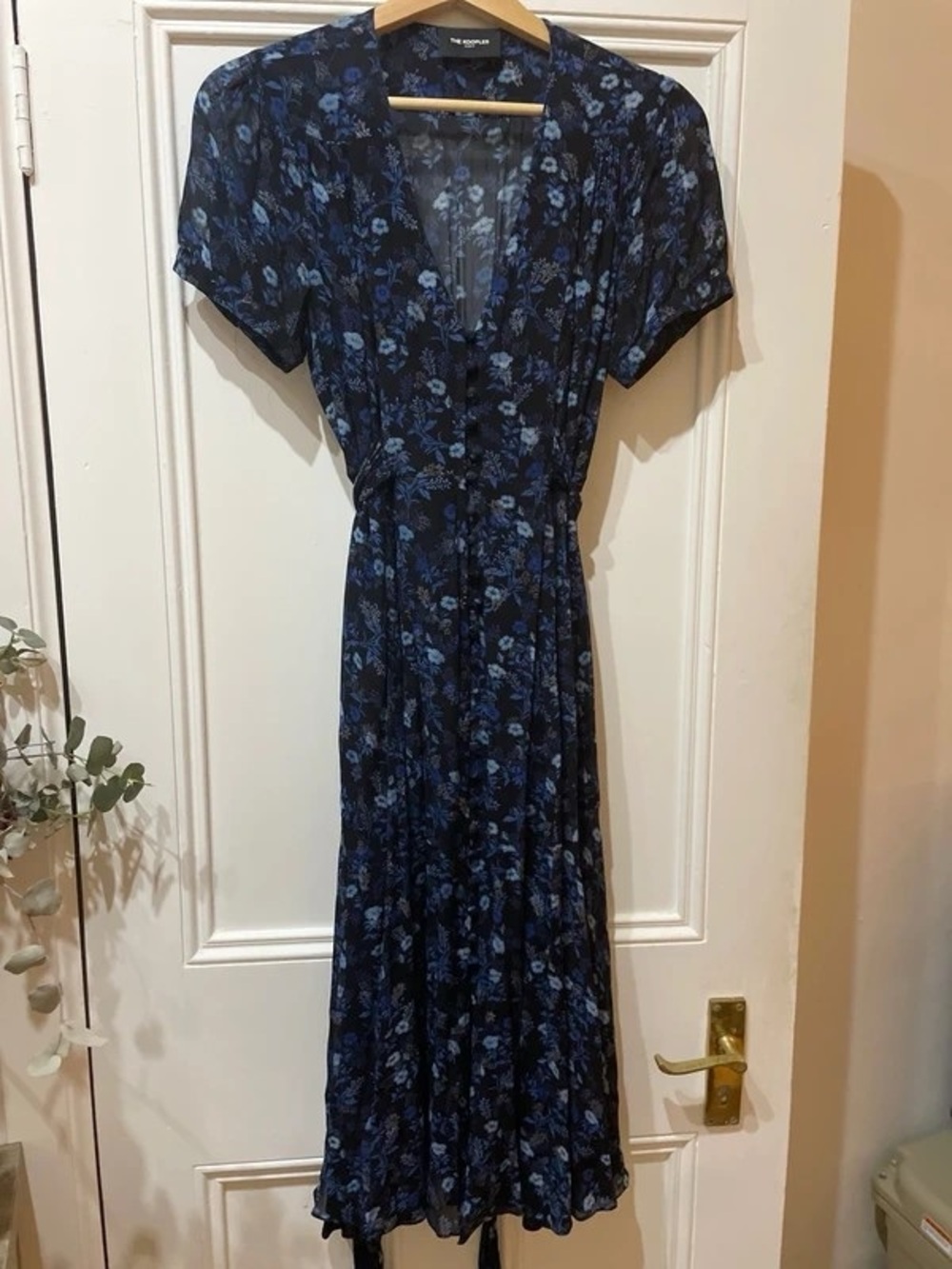 Women's Navy Blue Floral V-Neck Maxi Dress